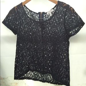 Delia’s Women’s High Low Navy Blue Feminine Lace Blouse